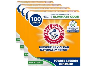 Image: Arm & Hammer 100-Loads Free & Clear Scent Free Laundry Detergent Powder (6.16Lb x 4 Pack)