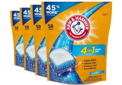 Image: Arm & Hammer 4-in-1 Clean Burst Scent Laundry Detergent Power Paks (58 x 4 Pack)