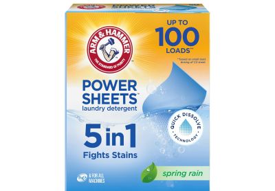 Image: Arm & Hammer 5-in-1 Fights Stains Spring Rain Scent Laundry Detergent Power Sheets (50 Count)