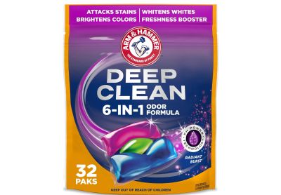 Image: Arm & Hammer Deep Clean 6-in-1 Odor Formula Radiant Burst Scent Laundry Detergent Power Paks (32 Count)