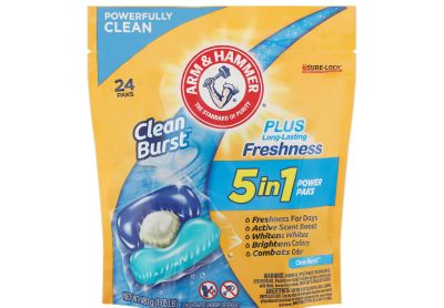 Image: Arm & Hammer Plus Long-Lasting Freshness 5-in-1 Clean Burst Scent Laundry Detergent Power Paks (24 Count)