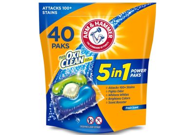 Image: Arm & Hammer Plus OxiClean 5-in-1 Fresh Scent Laundry Detergent Power Paks (40 Count)