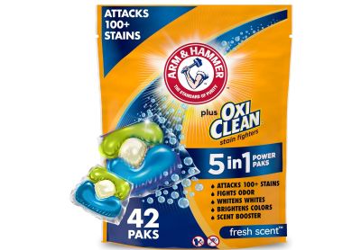 Image: Arm & Hammer Plus OxiClean 5-in-1 Fresh Scent Laundry Detergent Power Paks (42 Count)