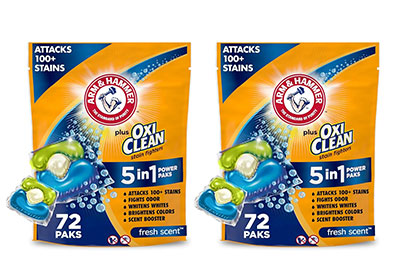 Image: Arm & Hammer Plus OxiClean 5-in-1 Fresh Scent Laundry Detergent Power Paks (72 x 2 Pack)
