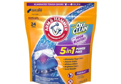 Image: Arm & Hammer Plus OxiClean Odor Blasters 5-in-1 Fresh Burst Scent Laundry Detergent Power Paks (24 Count)