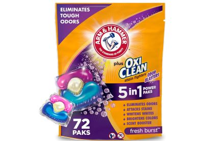 Image: Arm & Hammer Plus OxiClean Odor Blasters 5-in-1 Fresh Burst Scent Laundry Detergent Power Paks (72 Count)