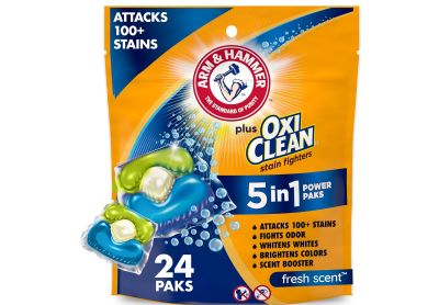 Image: Arm & Hammer Plus OxiClean Stain Fighters 5-in-1 Fresh Scent Laundry Detergent Power Paks (24 Count)