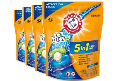 Image: Arm & Hammer Plus OxiClean Stain Fighters 5-in-1 Fresh Scent Laundry Detergent Power Paks (42 x 4 Pack)