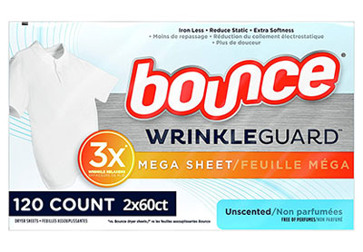 Image: Bounce Unscented Wrinkleguard Mega Dryer Sheets (by Bounce)