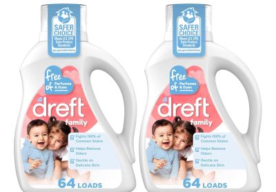 Image: Dreft Family 64-Loads Scent Free Laundry Detergent Liquid (2.72L x 2 Pack)
