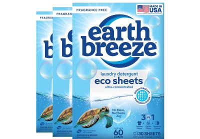 Image: Earth Breeze Scent Free 3-in-1 Ultra-Concentrated Laundry Detergent Eco Sheets (30 x 3 Pack)