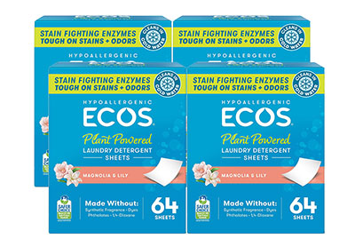 Image: Ecos Magnolia & Lily Scent Plant-Powered Laundry Detergent Sheets (64 x 4 Pack)