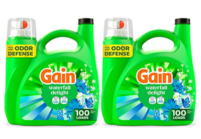 Image: Gain 100-Loads Waterfall Delight Scent Laundry Detergent Liquid with Odor Defense (3.9L x 2 Pack)