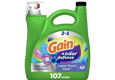 Image: Gain 107-Loads 2-in-1 Super Fresh Blast Scent Laundry Detergent Liquid with Odor Defense (4.55L)