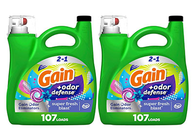 Image: Gain 107-Loads 2-in-1 Super Fresh Blast Scent Laundry Detergent Liquid with Odor Defense (4.55L x 2 Pack)