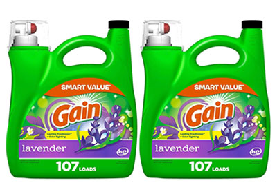 Image: Gain 107-Loads Lavender Scent Laundry Detergent Liquid with Odor Defense (4.55L x 2 Pack)