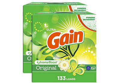 Image: Gain 133-Loads Original Scent Ultra Laundry Detergent Powder with Aroma Boost (7.68Lb x 2 Pack)