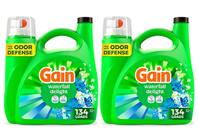 Image: Gain 134-Loads Waterfall Delight Scent Laundry Detergent Liquid with Odor Defense (5.23L x 2 Pack)