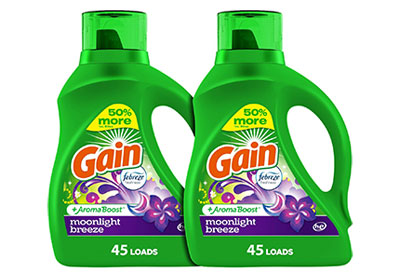 Image: Gain 45-Loads Moonlight Breeze Laundry Detergent Liquid with Aroma Boost 2-pack