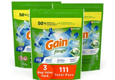 Image: Gain Flings 3-in-1 Blissful Breeze Scent Laundry Detergent Pacs (37 x 3 Pack)