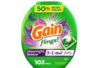 Image: Gain Flings 3-in-1 Moonlight Breeze Scent Laundry Detergent Pacs (102 Count)