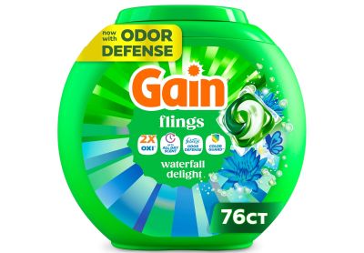 Image: Gain Flings 4-in-1 Waterfall Delight Scent Laundry Detergent Pacs (76 Count)