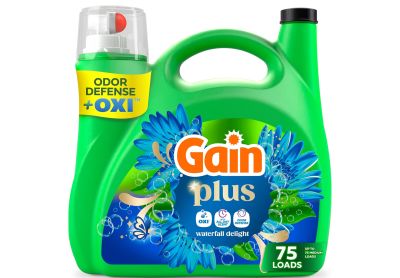 Image: Gain Plus 75-Loads Waterfall Delight Scent Laundry Detergent Liquid with Odor Defense & Oxi (2.92L)