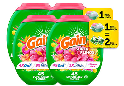 Image: Gain Super Flings 4-in-1 Hibiscus Hula Scent Laundry Detergent Pacs (45 x 4 Pack)