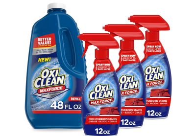 Image: OxiClean Scent Free Max Force Laundry Stain Remover Liquid Spray & Refill Bundle Pack (354ml x 3 Pack + 1.42L)