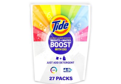 Image: Tide Brights + Whites Boost with Oxi Floral Scent In‑Wash Laundry Booster Stain Remover Packs (27 Count)