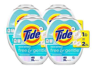 Image: Tide Pods Free & Gentle Scent Free Laundry Detergent XL Pacs (45 x 4 Pack)