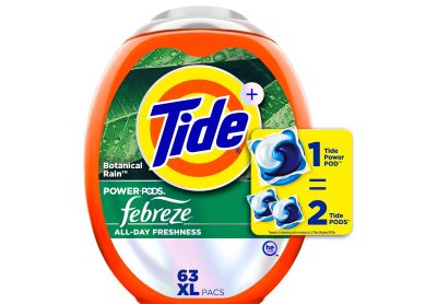Image: Tide Power Pods Febreze All-Day Freshness Botanical Rain Scent Laundry Detergent XL Pacs (63 Count)