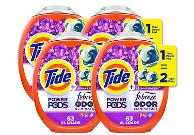 Image: Tide Power Pods Febreze Odor Eliminators Spring & Renewal Scent Laundry Detergent XL Pacs (63 x 4 Pack)