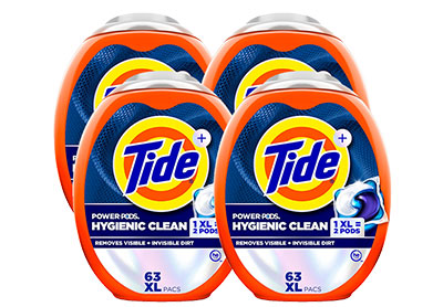 Image: Tide Power Pods Hygienic Clean Original Scent Laundry Detergent XL Pacs (63 x 4 Pack)