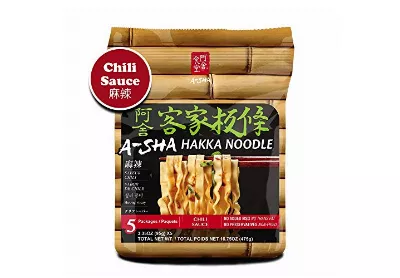 Image: A-SHA Taiwan-Style Wide Hakka Noodle Chili Mala Sauce Flavor 5-Count