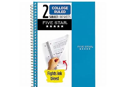 Image: Five Star 2 Subject College Ruled Spiral Notebook 100-sheet