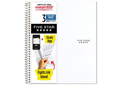 Image: Five Star 3 Subject College Ruled Spiral Notebook 150-sheet