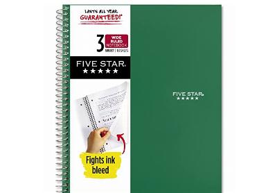 Image: Five Star 3-Subject Wide Ruled Spiral Notebook 150-sheet