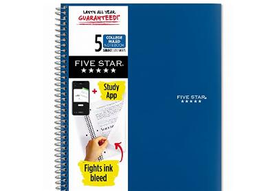 Image: Five Star 5 Subject College Ruled Spiral Notebook 200-sheet