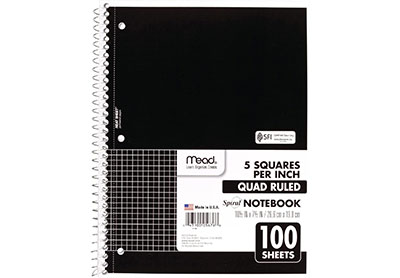 Image: Mead 1-Subject Graph Ruled Spiral Notebook 100-sheet