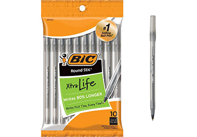 Image: BiC Round Stic 1.0mm Xtra-Life Black-Ink Ball Pens 10-count