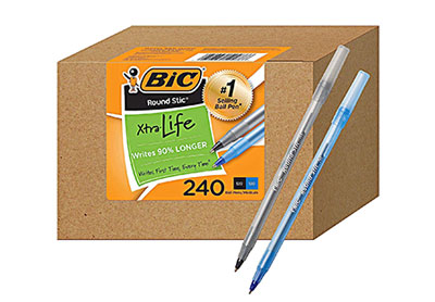 Image: BiC Round Stic Xtra-Life 1.0mm Black & Blue Ink Ball Pens 240-count