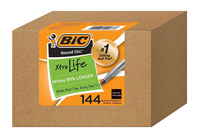 Image: BiC Round Stic Xtra-Life 1.0mm Black-Ink Ball Pens 144-count