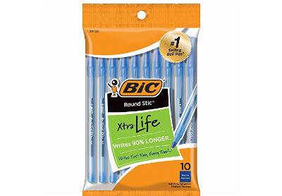 Image: BiC Round Stic Xtra-Life 1.0mm Blue-Ink Ball Pens 10-count