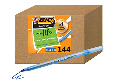 Image: BiC Round Stic Xtra-Life 1.0mm Blue-Ink Ball Pens 144-count
