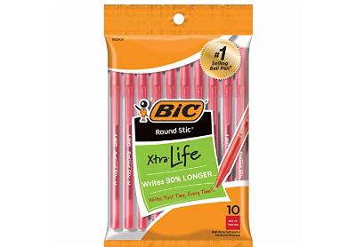 Image: BiC Round Stic Xtra-Life 1.0mm Red-Ink Ball Pens 10-count