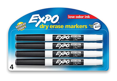 Image: Expo Low Odor Fine Tip Black-Ink Dry Erase Markers 4-count