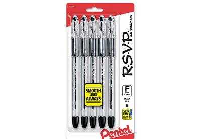 Image: Pentel RSVP 0.7mm Black-Ink Ballpoint Pens 5-count