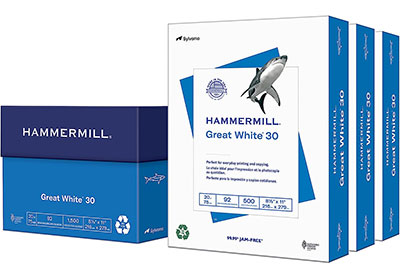 Image: Hammermill 8.5x11 Great White 30 Recycled Paper 1500-sheet