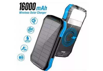 Image: Soxono 16000mAh Solar Qi Wireless Charger and Power Bank, Blue (by Soxono)